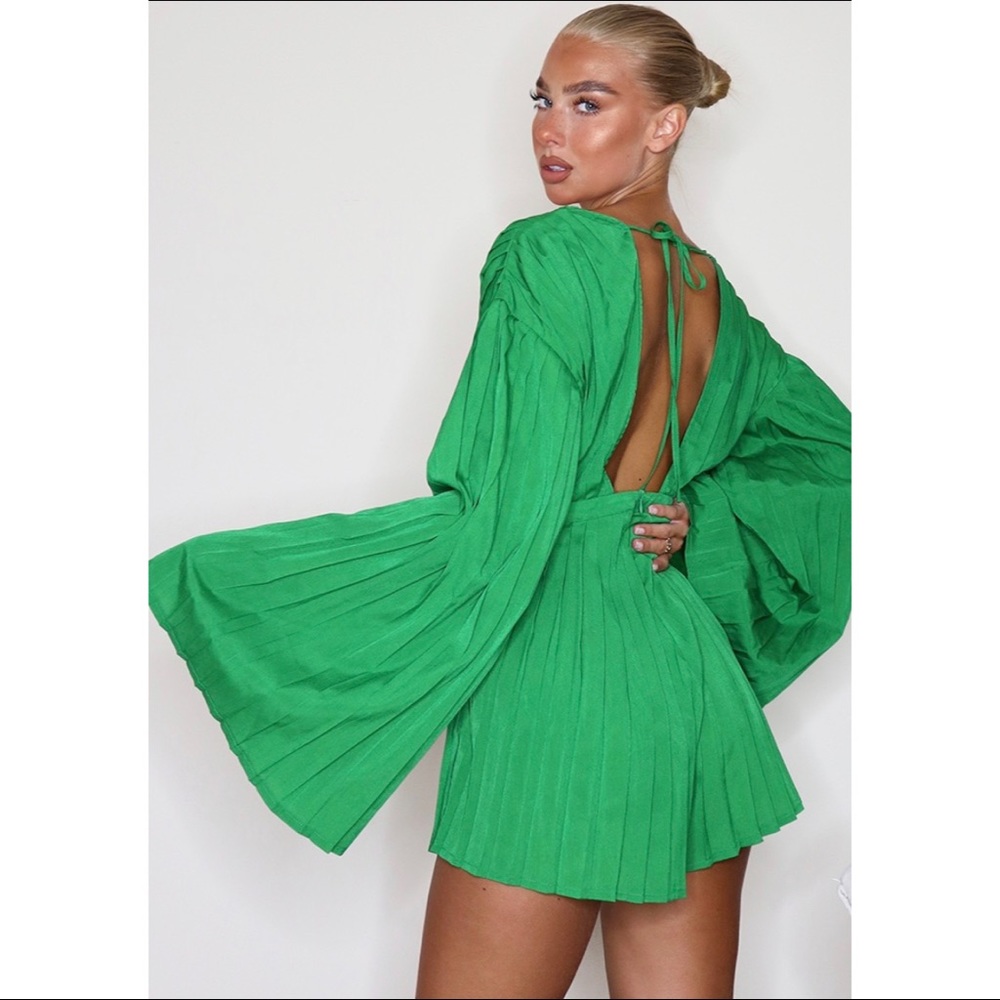 GREEN SATIN PLATED ROMPER - BRAND NEW